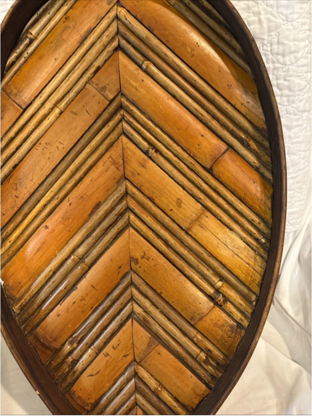 Vintage Wooden Bamboo Leaf Serving Tray 24” X 13” 1063